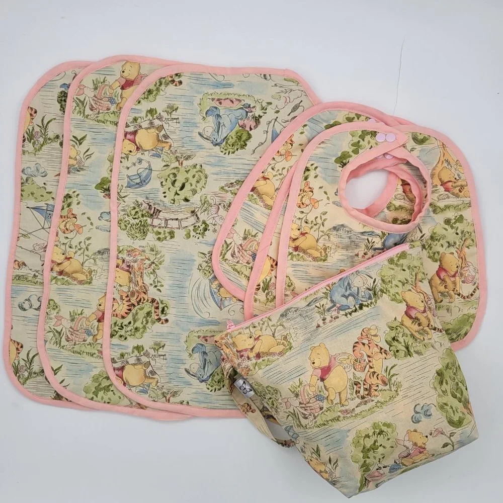 Handmade Winnie the Pooh Cotton Calico  Vintage look Print Baby Set 10.5Wx12L.